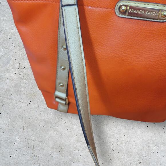 Franco Sarto Orange Faux Leather Handbag Tote Bag Style Purse 3 Compartment - Picture 2 of 9